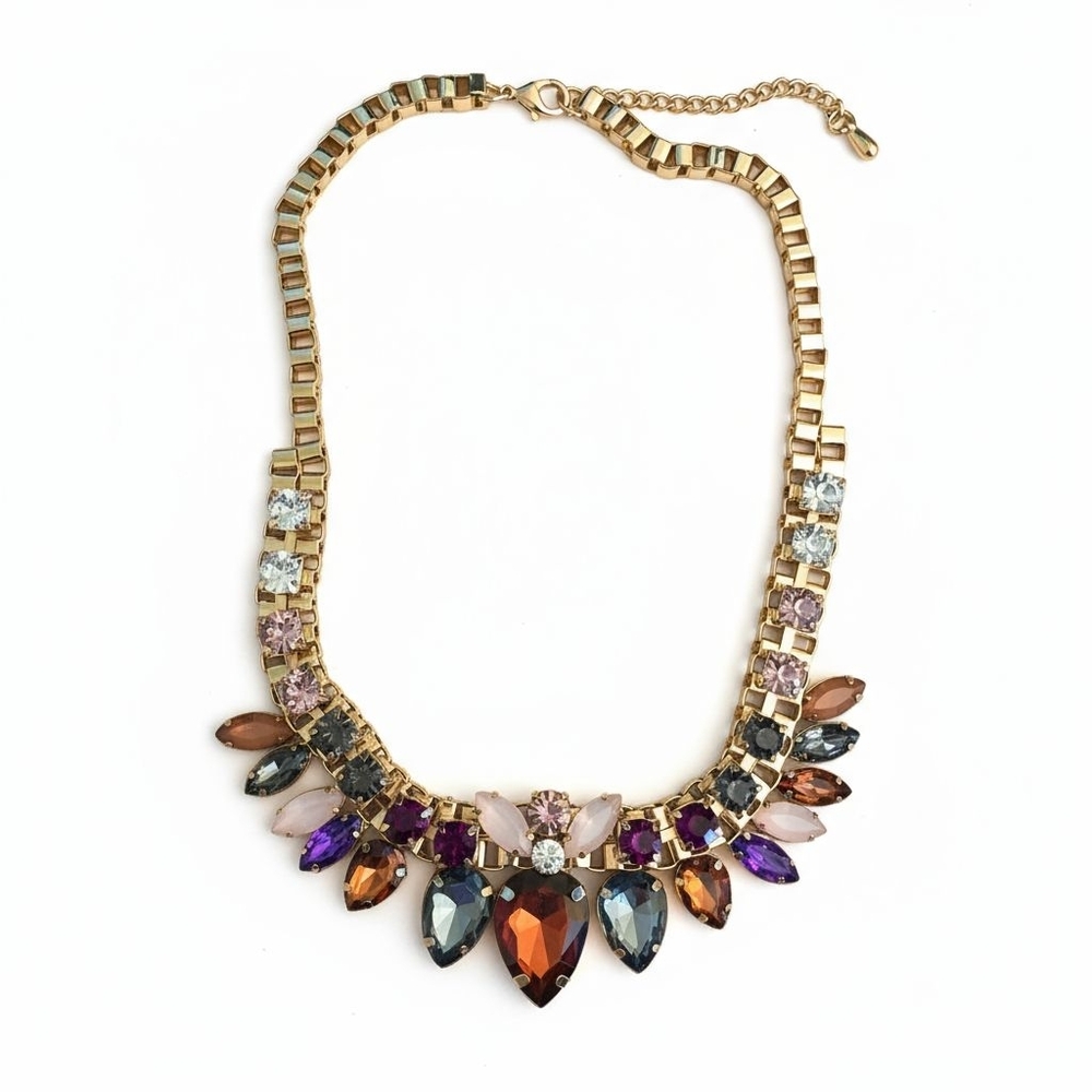 Elegant Gold and Multicolor Gemstone Necklace 8"